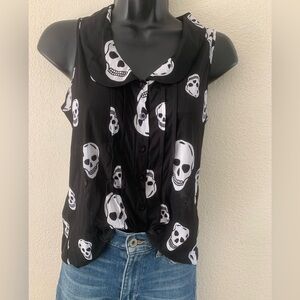 Julie's Closet Skull Top Size Small Sleeveless Black White Sheer Halloween Goth